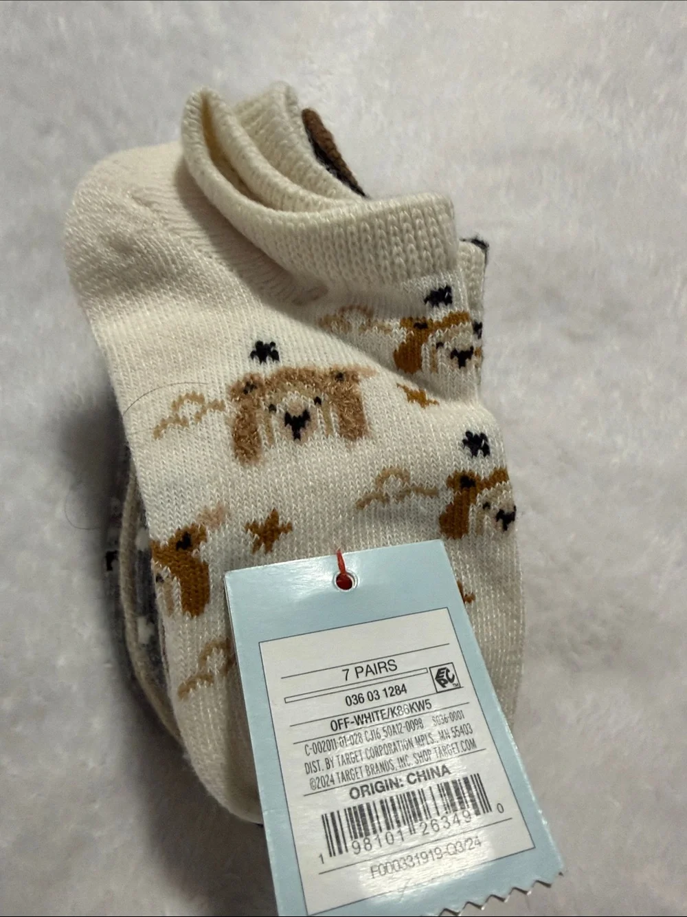 Cat & Jack Off-White Kids Socks with Brown Dog Pattern